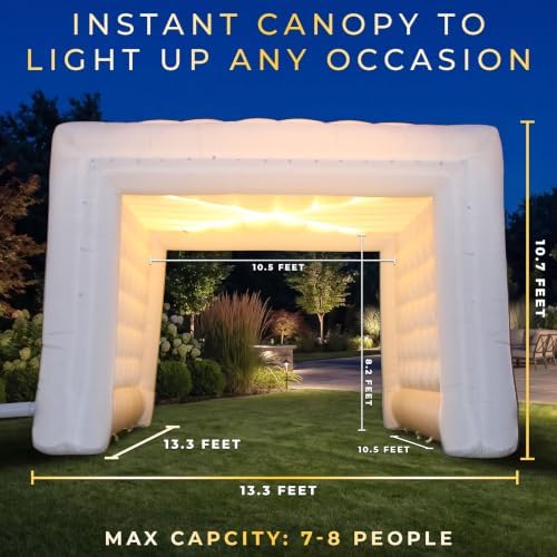 MaisonAir AirDome Cube 13.3 x 13.3 x 10.7 ft LED Light-Up Inflatable Gazebo for Parties and Events, Nighttime, alternate view