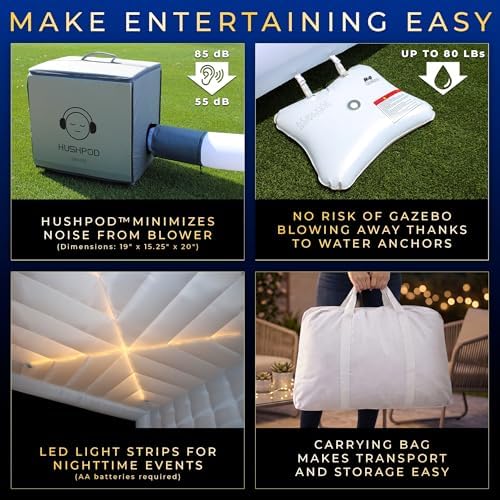MaisonAir AirDome Cube 13.3 x 13.3 x 10.7 ft LED Light-Up Inflatable Gazebo for Parties and Events, Nighttime, alternate view