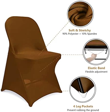 ManMengJi Brown Folding Chair Covers, Spandex Folding Chair Covers 6 PCS, Banquet Chair Slipcovers for Party, alternate view