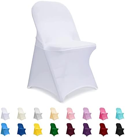 ManMengJi White Folding Chair Covers, Spandex Folding Chair Covers 10 PCS, Banquet Chair Slipcovers for Party