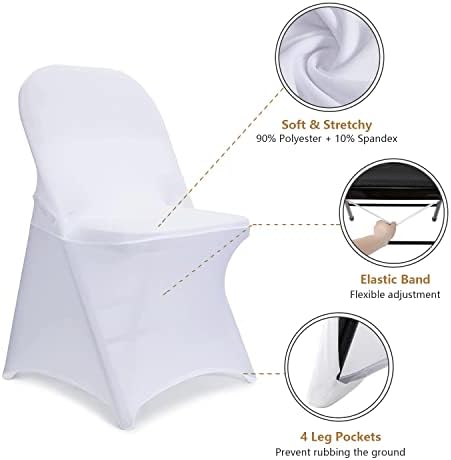 ManMengJi White Folding Chair Covers, Spandex Folding Chair Covers 10 PCS, Banquet Chair Slipcovers for Party, alternate view
