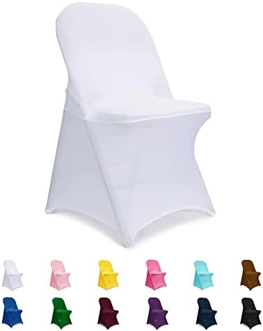 ManMengJi White Folding Chair Covers, Spandex Folding Chair Covers 20 PCS, Banquet Chair Slipcovers for Party