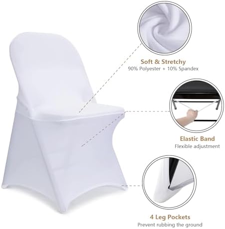 ManMengJi White Folding Chair Covers, Spandex Folding Chair Covers 20 PCS, Banquet Chair Slipcovers for Party, alternate view
