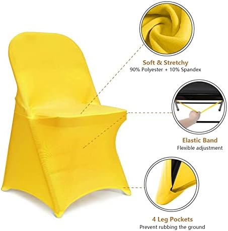 ManMengJi Yellow Folding Chair Covers, Spandex Folding Chair Covers 10 PCS, Banquet Chair Slipcovers for Party, alternate