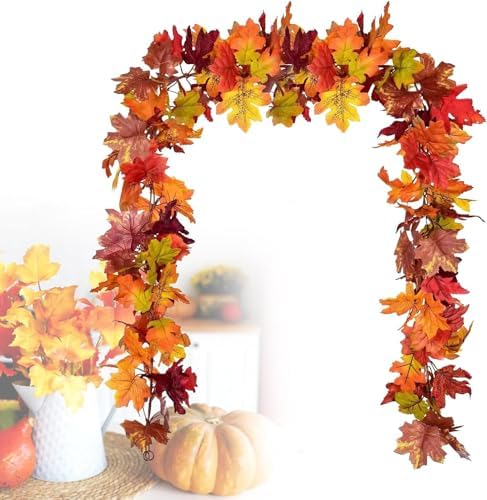 Maple Leaf Garland, 2 Pack Artificial Fall Garland 5.9Ft/Pieces Fall Decor Autumn Thanksgiving Decoration for