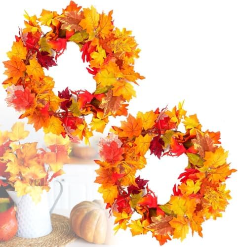 Maple Leaf Garland, 2 Pack Artificial Fall Garland 5.9Ft/Pieces Fall Decor Autumn Thanksgiving Decoration for, alternate view