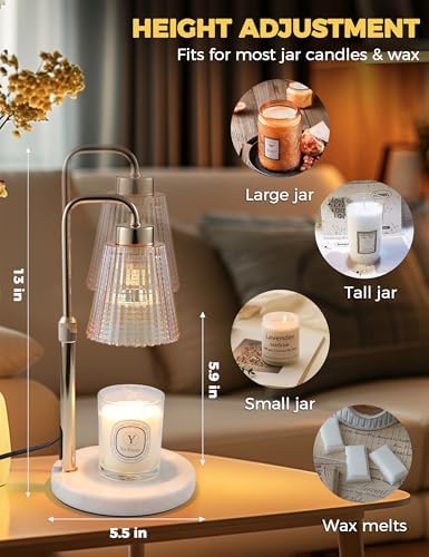 Marble Candle Warmer Lamp White with Cycle Timer, Dimmable Wax Melt Warmer, alternate view 2