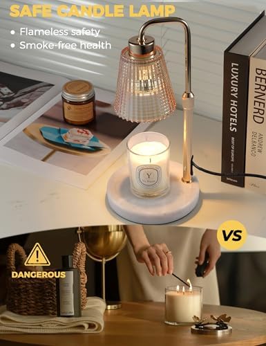 Marble Candle Warmer Lamp White with Cycle Timer, Dimmable Wax Melt Warmer, alternate view 3