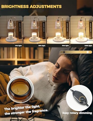 Marble Candle Warmer Lamp White with Cycle Timer, Dimmable Wax Melt Warmer, alternate view 4