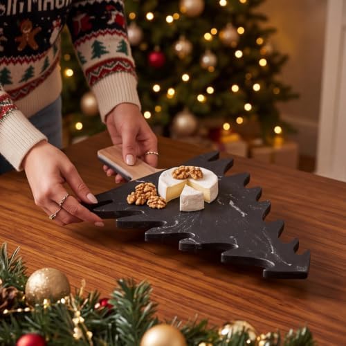Marble Cheese Board Charcuterie, Black, Christmas Tree in 12.8"L x 10.4"W in Black, alternate view 5