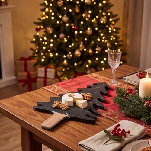 Marble Cheese Board Charcuterie, Black, Christmas Tree in 12.8"L x 10.4"W in Black, alternate view 6
