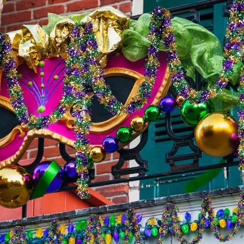 Mardi Gras Garland Decorations,50Ft Glitter Tinsel Garland Decor for Tree Mantle Bedroom Office Classroom Party, alternate