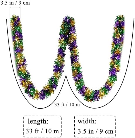 Mardi Gras Garland Decorations,50Ft Glitter Tinsel Garland Decor for Tree Mantle Bedroom Office Classroom Party, alternate