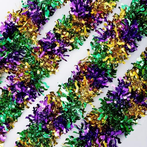 Mardi Gras Garland Decorations,50Ft Glitter Tinsel Garland Decor for Tree Mantle Bedroom Office Classroom Party, alternate