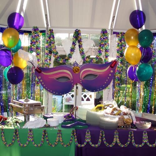 Mardi Gras Garland Decorations,50Ft Glitter Tinsel Garland Decor for Tree Mantle Bedroom Office Classroom Party, alternate