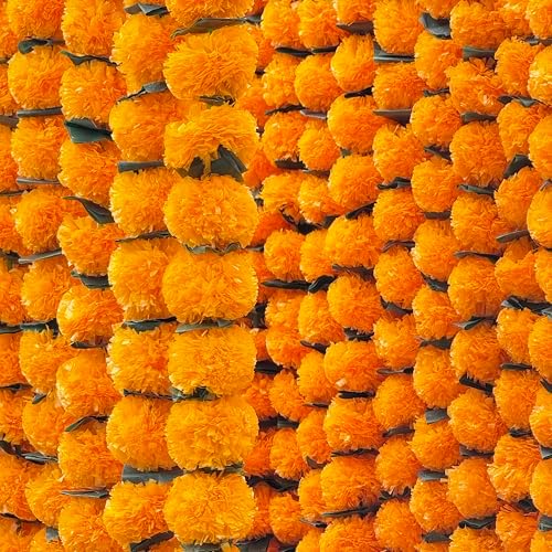 Marigold Garland for Decoration 4.8 feet Long Strands Artificial Marigold Flowers, Indian Décor for Pooja