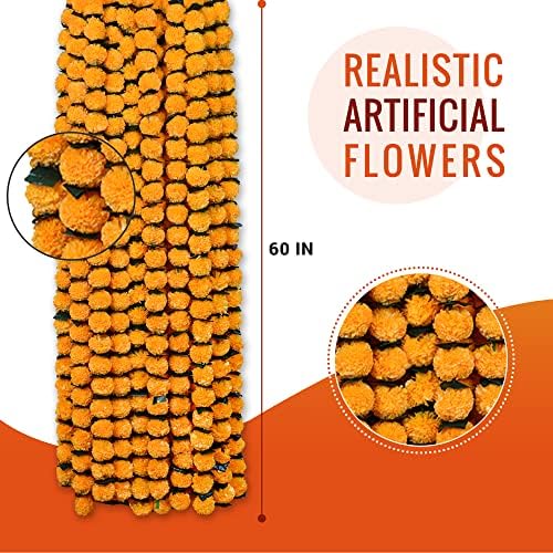 Marigold Garland for Decoration 4.8 feet Long Strands Artificial Marigold Flowers, Indian Décor for Pooja, alternate view 3