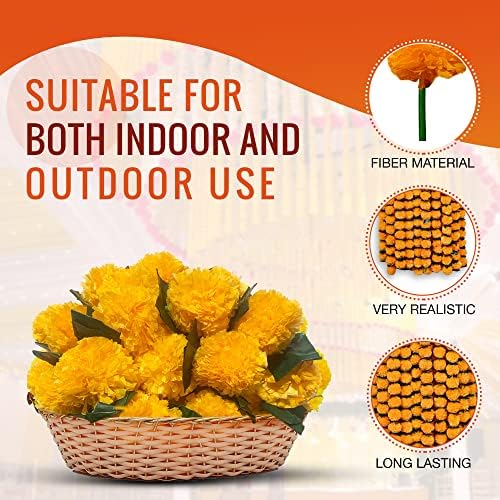 Marigold Garland for Decoration 4.8 feet Long Strands Artificial Marigold Flowers, Indian Décor for Pooja, alternate view 5