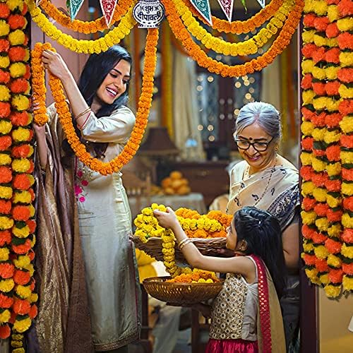 Marigold Garland for Decoration 4.8 feet Long Strands Artificial Marigold Flowers, Indian Décor for Pooja, alternate view 2