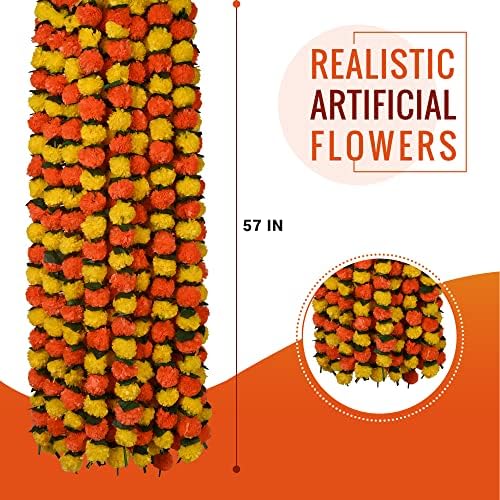 Marigold Garland for Decoration 4.8 feet Long Strands Artificial Marigold Flowers, Indian Décor for Pooja, alternate view 3