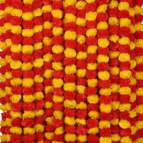 Marigold Garland for Decoration 4.8 feet Long Strands Artificial Marigold Flowers, Indian Décor for Pooja