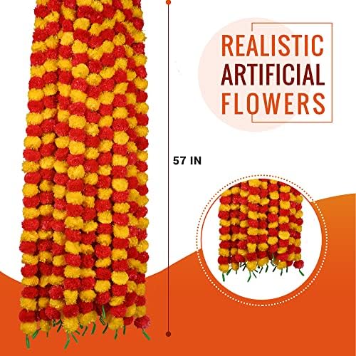 Marigold Garland for Decoration 4.8 feet Long Strands Artificial Marigold Flowers, Indian Décor for Pooja, alternate view 3