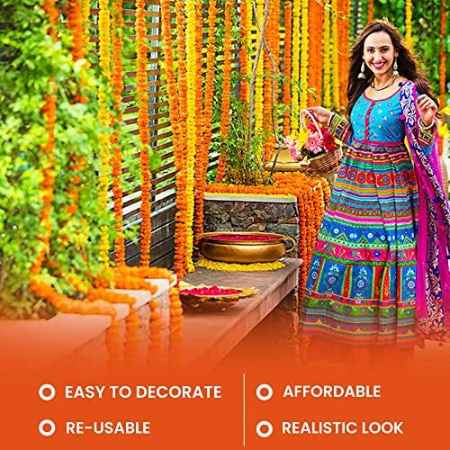Marigold Garland for Decoration 4.8 feet Long Strands Artificial Marigold Flowers, Indian Décor for Pooja, alternate view 4