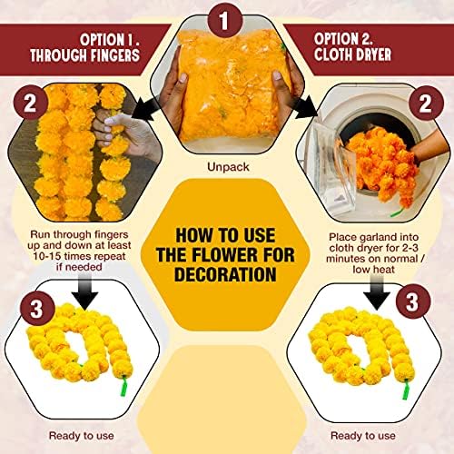 Marigold Garland for Decoration 4.8 feet Long Strands Artificial Marigold Flowers, Indian Décor for Pooja, alternate view 5