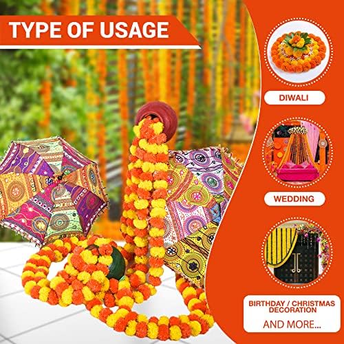 Marigold Garland for Decoration 4.8 feet Long Strands Artificial Marigold Flowers, Indian Décor for Pooja, alternate view 6