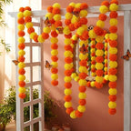 Marigold Garland for Decoration 5 Packs × 5ft Artificial Marigold Garlands Vibrant Orange Yellow Faux Flowers