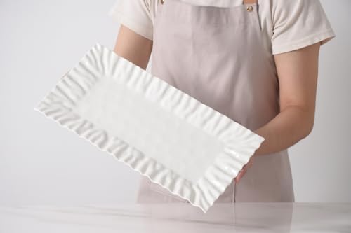 Mascali Bianca Rectangular Tray, 15" x 7.5" x 1" in Large in White, alternate view 2