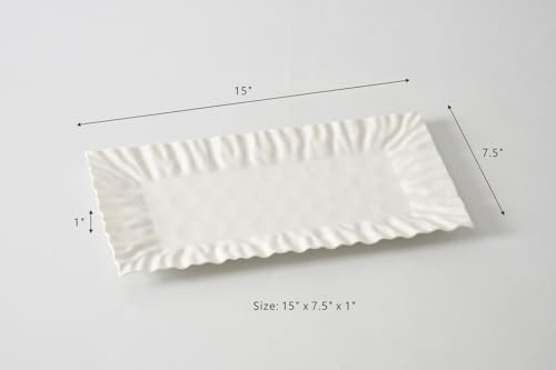 Mascali Bianca Rectangular Tray, 15" x 7.5" x 1" in Large in White, alternate view 3