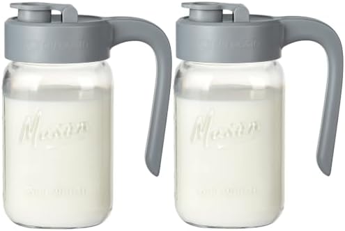 Mason Jar Pitcher, 2 pcs 32 oz (1 quart), Glass Pitcher with Lid in Gray