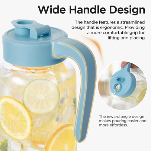 Mason Jar Pitcher, 2 pcs 64 oz (2 quart), Glass Pitcher with Lid in Sky, alternate view 3