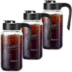 Mason Jar Pitcher, 3 pcs 64 oz (2 quart), Glass Pitcher with Lid in Black