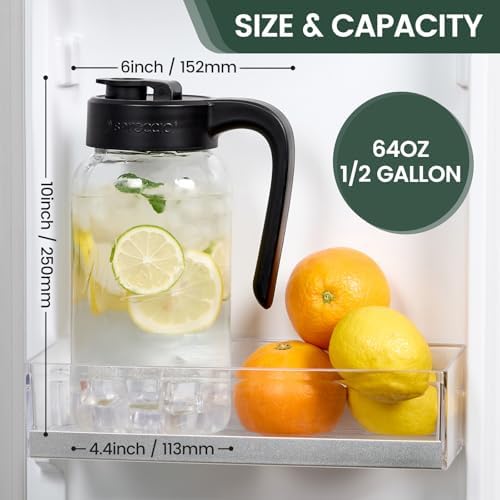 Mason Jar Pitcher, 3 pcs 64 oz (2 quart), Glass Pitcher with Lid in Black, alternate view 2
