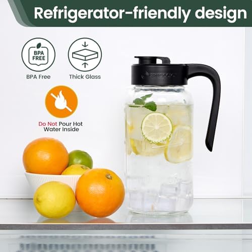 Mason Jar Pitcher, 3 pcs 64 oz (2 quart), Glass Pitcher with Lid in Black, alternate view 5