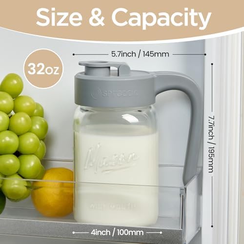 Mason Jar Pitcher, 32 oz (1 quart), Glass Pitcher with Lid in Gray, alternate view 2