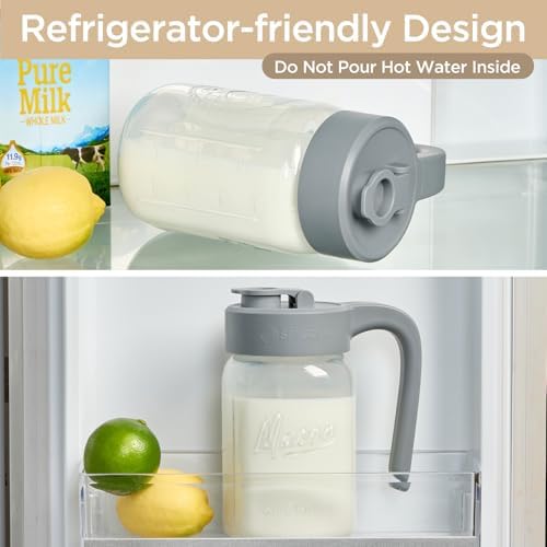 Mason Jar Pitcher, 32 oz (1 quart), Glass Pitcher with Lid in Gray, alternate view 5