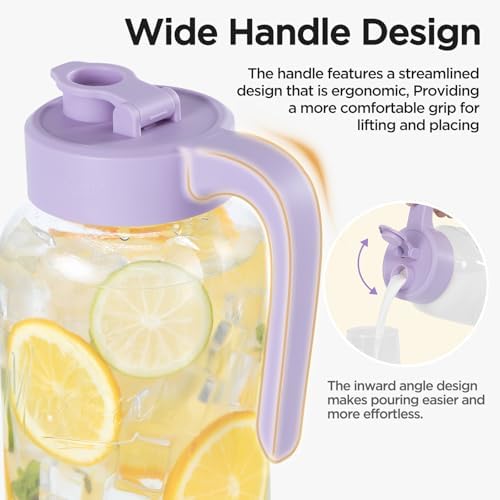 Mason Jar Pitcher, 64 oz (2 quart), Glass Pitcher with Lid in Purple, alternate view 2