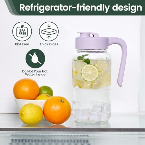 Mason Jar Pitcher, 64 oz (2 quart), Glass Pitcher with Lid in Purple, alternate view 5