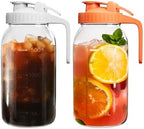 Mason Jar Pitcher Set of 2, 64oz (2quart) Glass Pitcher with Lid for Tea in White & Orange