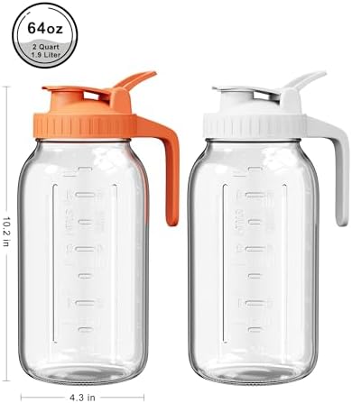 Mason Jar Pitcher Set of 2, 64oz (2quart) Glass Pitcher with Lid for Tea in White & Orange, alternate view 2