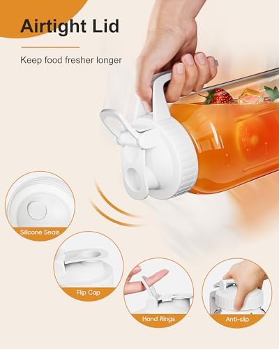 Mason Jar Pitcher Set of 2, 64oz (2quart) Glass Pitcher with Lid for Tea in White & Orange, alternate view 3