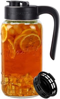 Mason Jar Pitcher with Tea Filter, 64 oz Glass Pitcher with Lid in Black