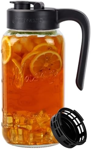 Mason Jar Pitcher with Tea Filter, 64 oz Glass Pitcher with Lid in Black