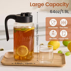 Mason Jar Pitcher with Tea Filter, 64 oz Glass Pitcher with Lid in Black, alternate view 3