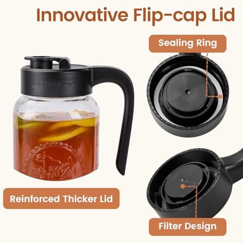 Mason Jar Pitcher with Tea Filter, 64 oz Glass Pitcher with Lid in Black, alternate view 4