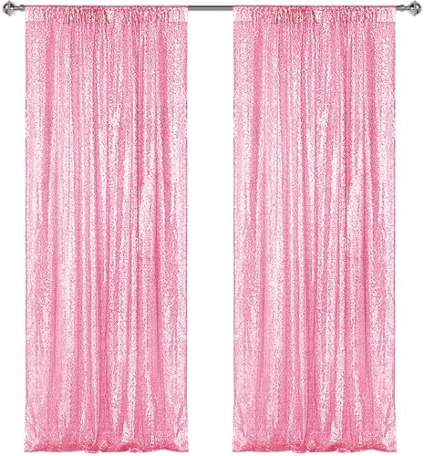 Matte Pink Sequin Backdrop Curtain 2 Panels 2FTx8FT Glitter Pink Background Drapes Sparkle Photography Backdrop