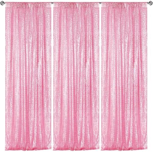 Matte Pink Sequin Backdrop Curtain 3 Panels 2FTx8FT Glitter Matte Pink Background Drapes Sparkle Photography